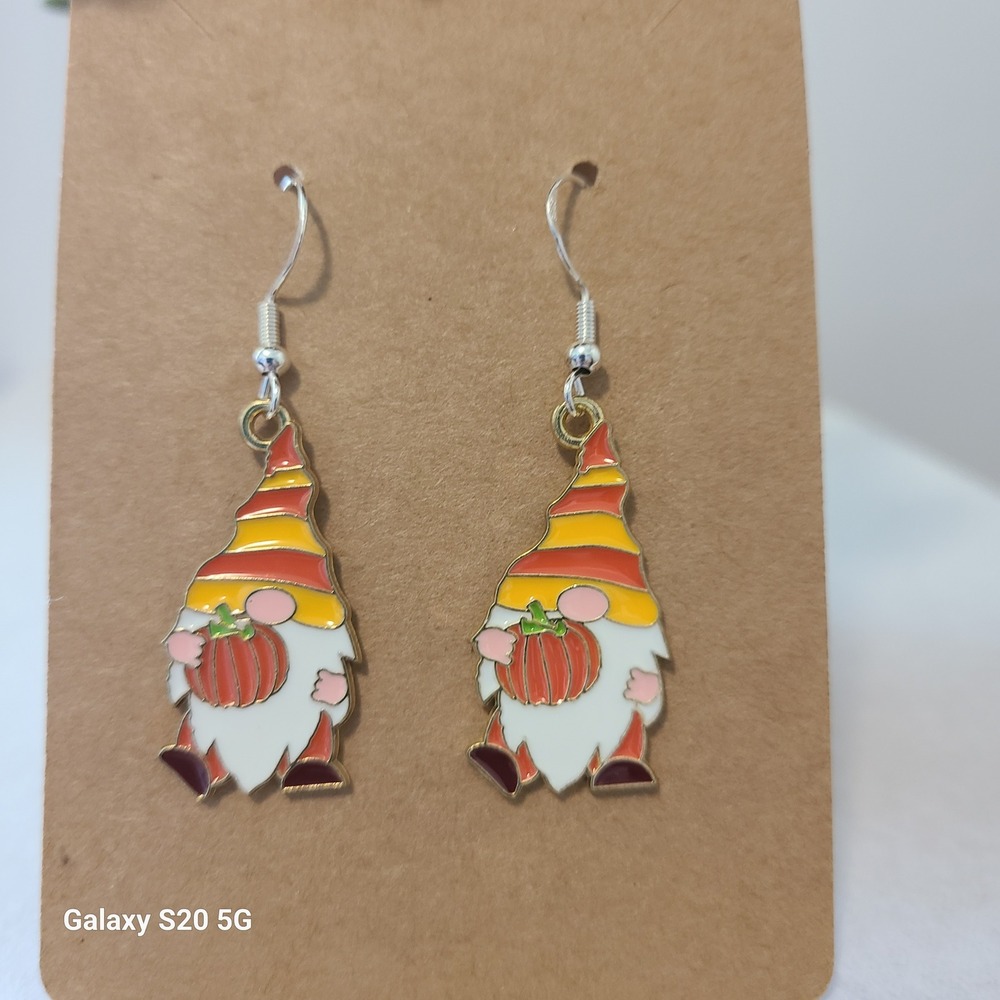 Fall Gnome Earrings, Halloween Pumpkin Dangle Earrings, Autumn Holiday Jewelry